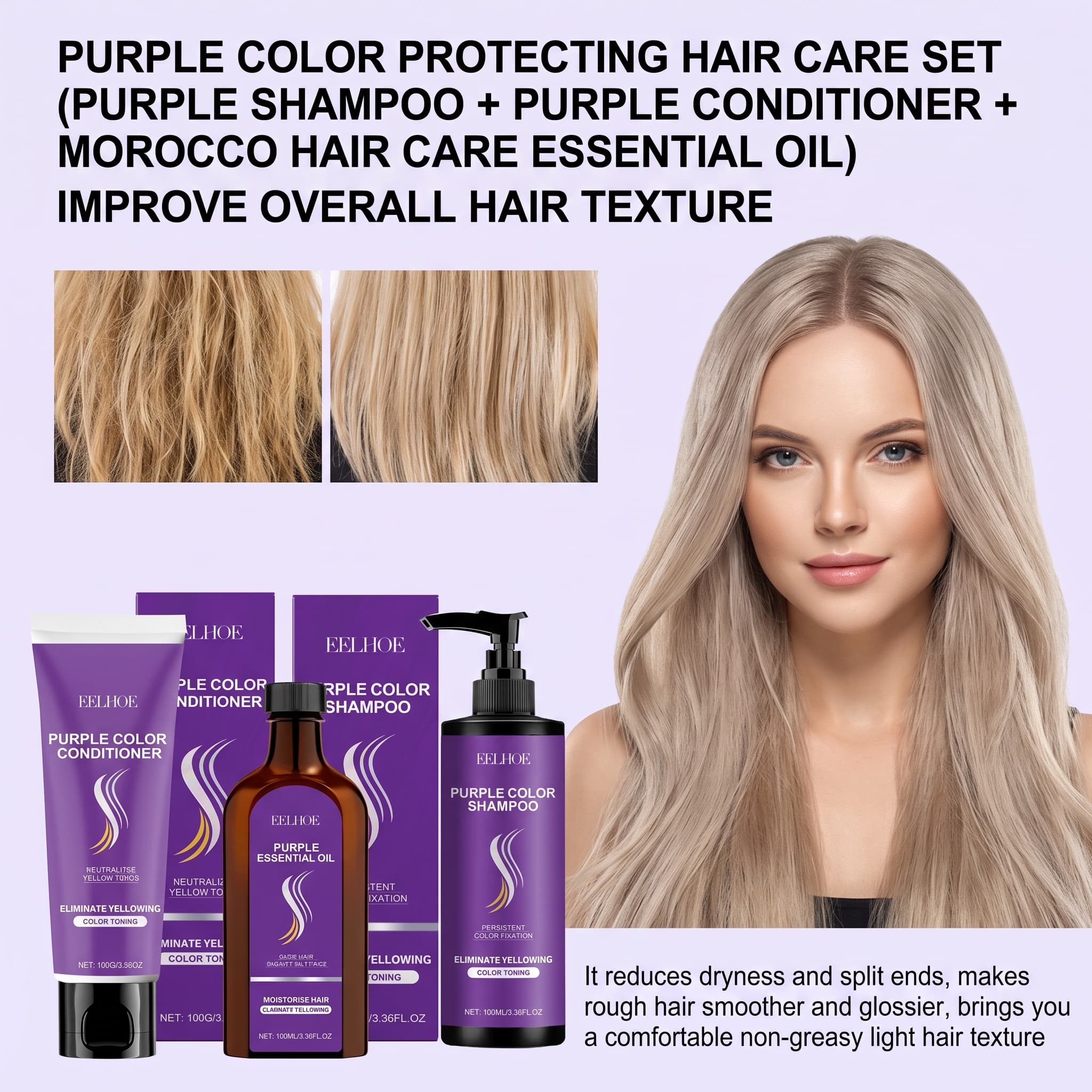 Hair Care Hair Serum - Mor Şampuan Seti, Saç Kremi, Saç